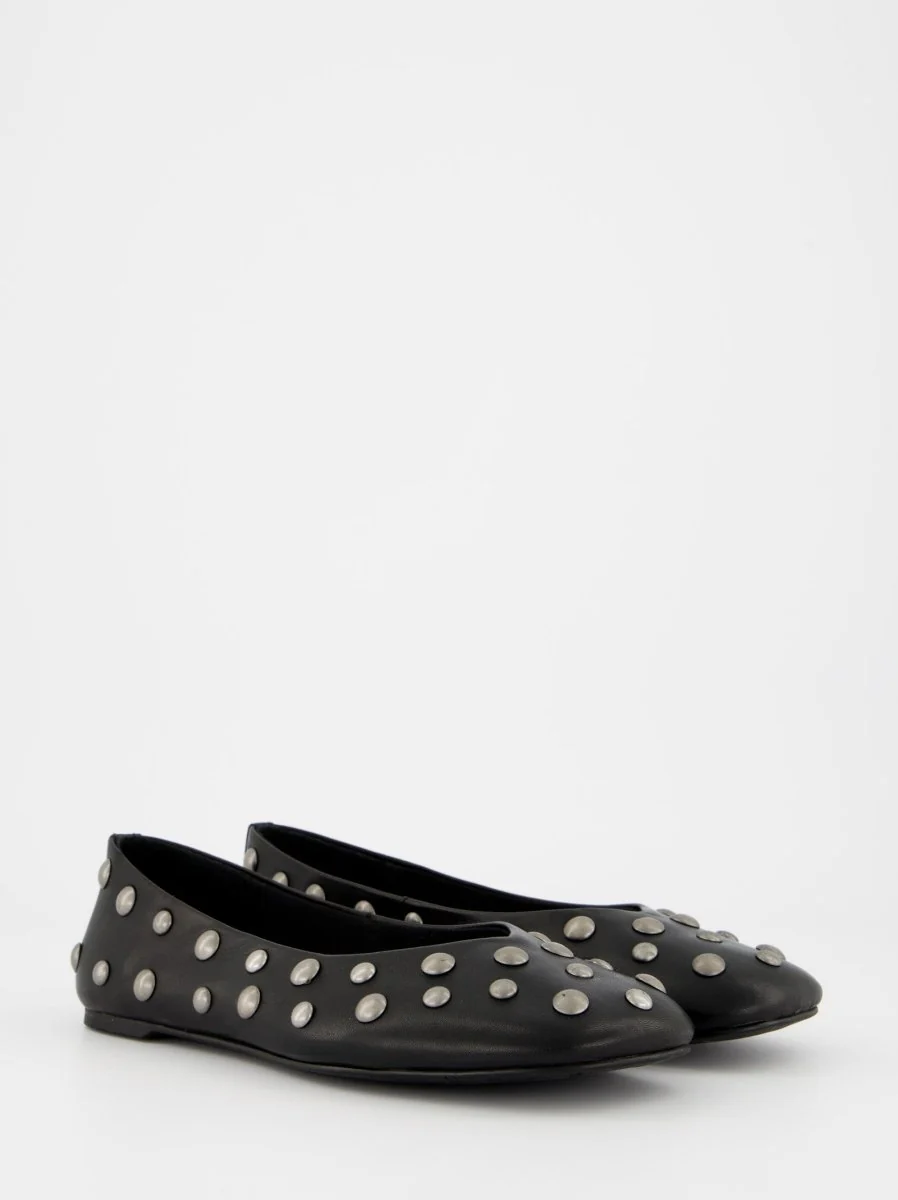 BLACK LEATHER BALLET FLATS WITH STUDS - MATHILDA - Image 3
