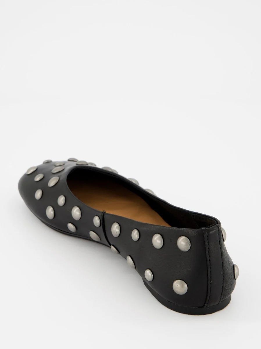 BLACK LEATHER BALLET FLATS WITH STUDS - MATHILDA - Image 5