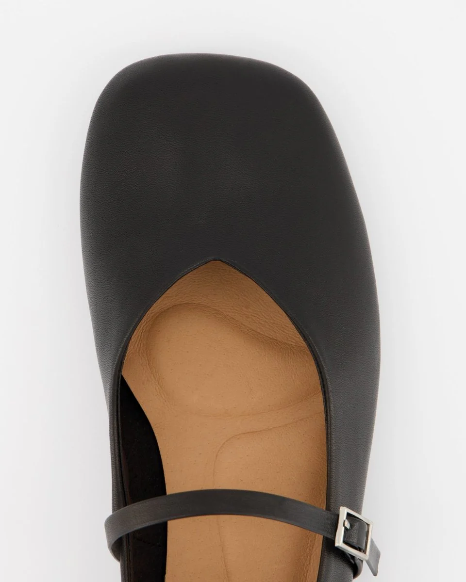 BLACK LEATHER BALLERINAS - BENIS - Image 4