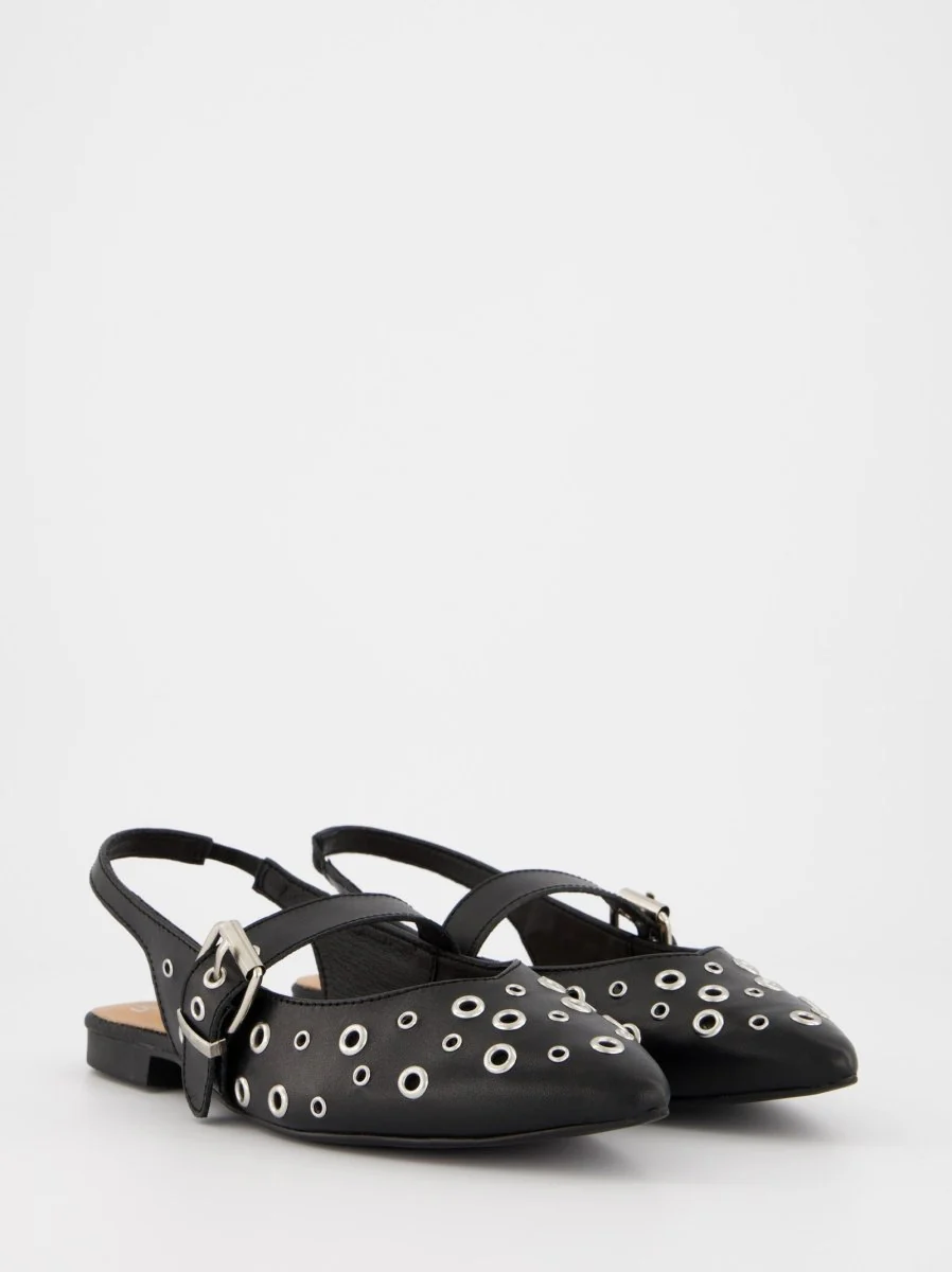 BLACK LEATHER FLATS - MONDE - Image 3