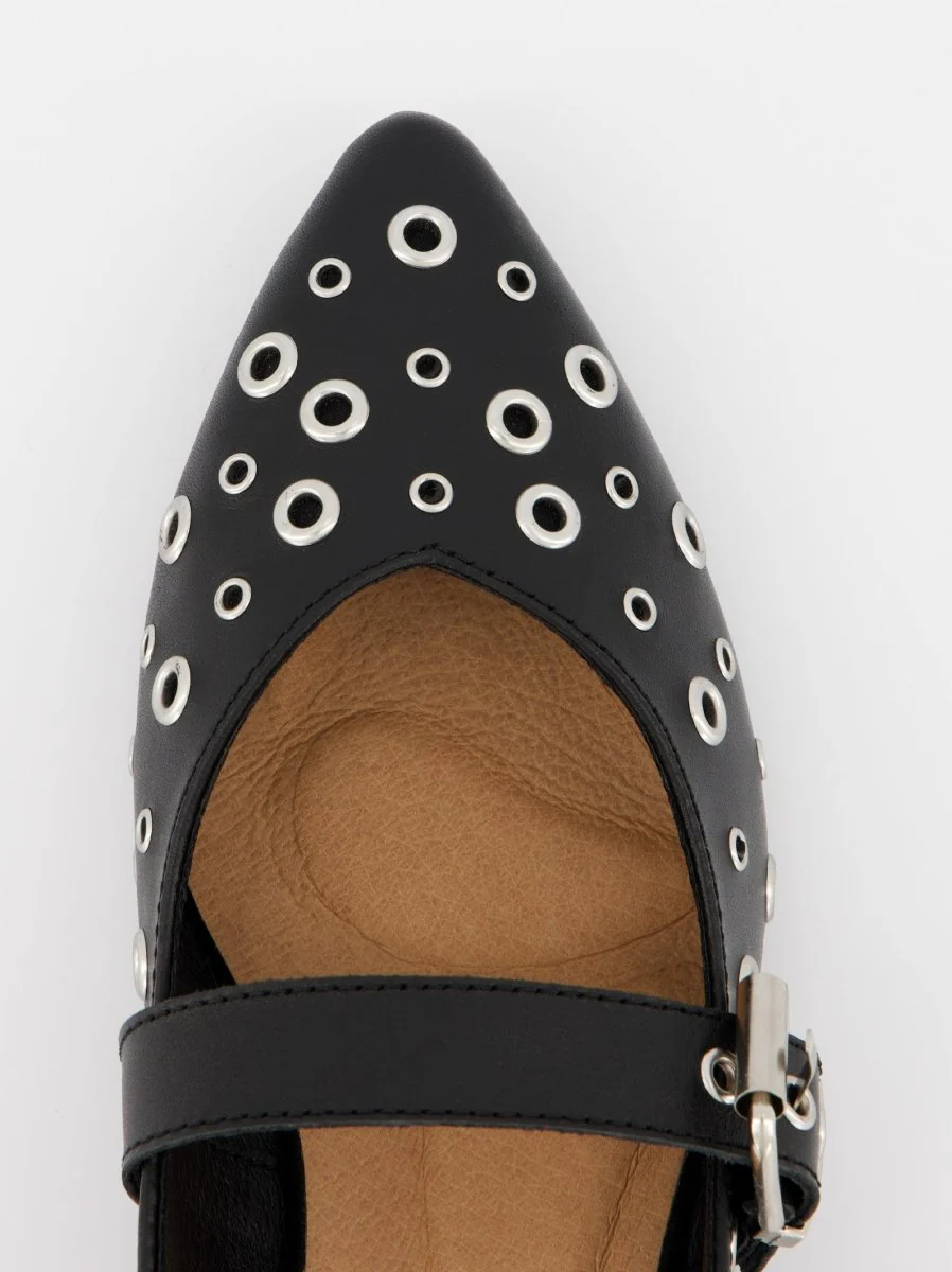 BLACK LEATHER FLATS - MONDE - Image 4