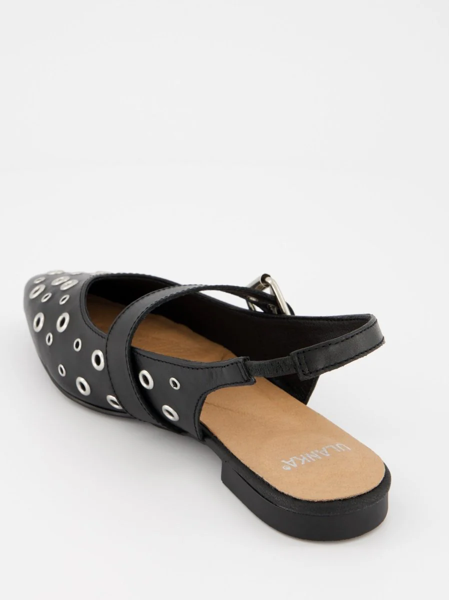 BLACK LEATHER FLATS - MONDE - Image 5