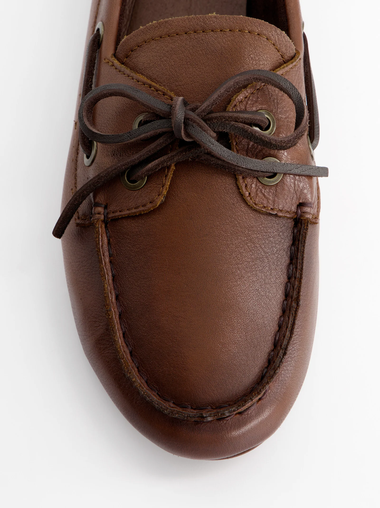 BROWN LEATHER BOAT SHOES - BLOSSOM - Image 3
