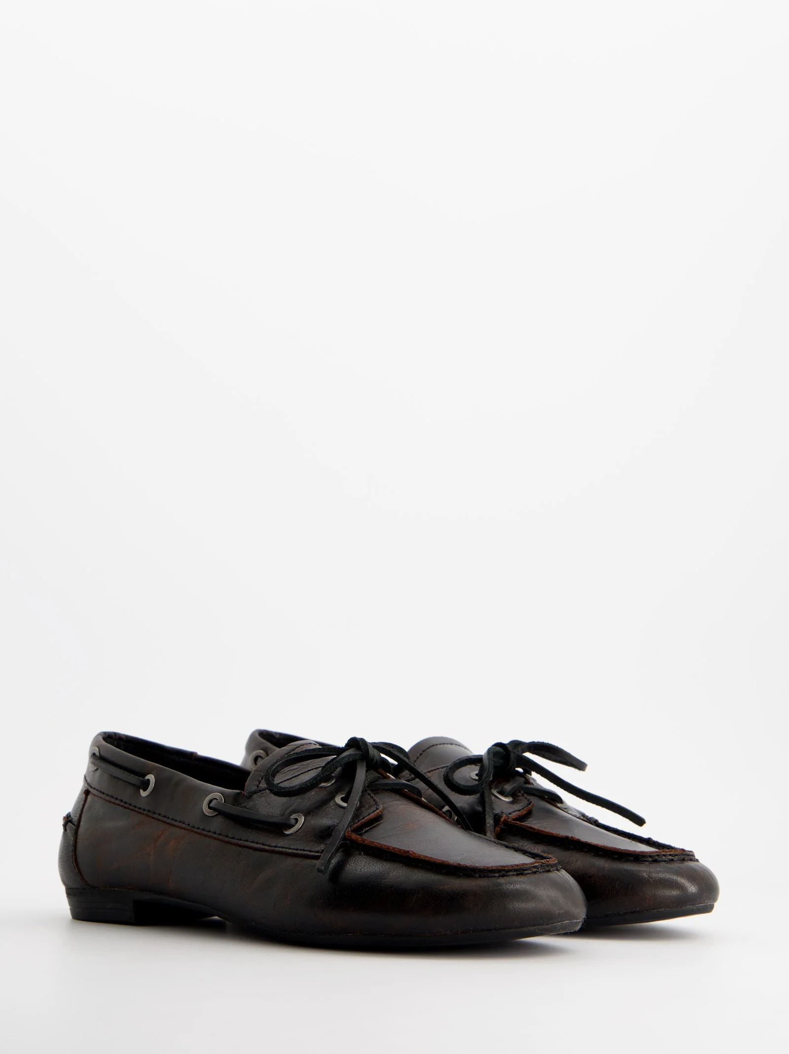 DARK BROWN LEATHER BOAT SHOES - BLOSSOM - Image 3