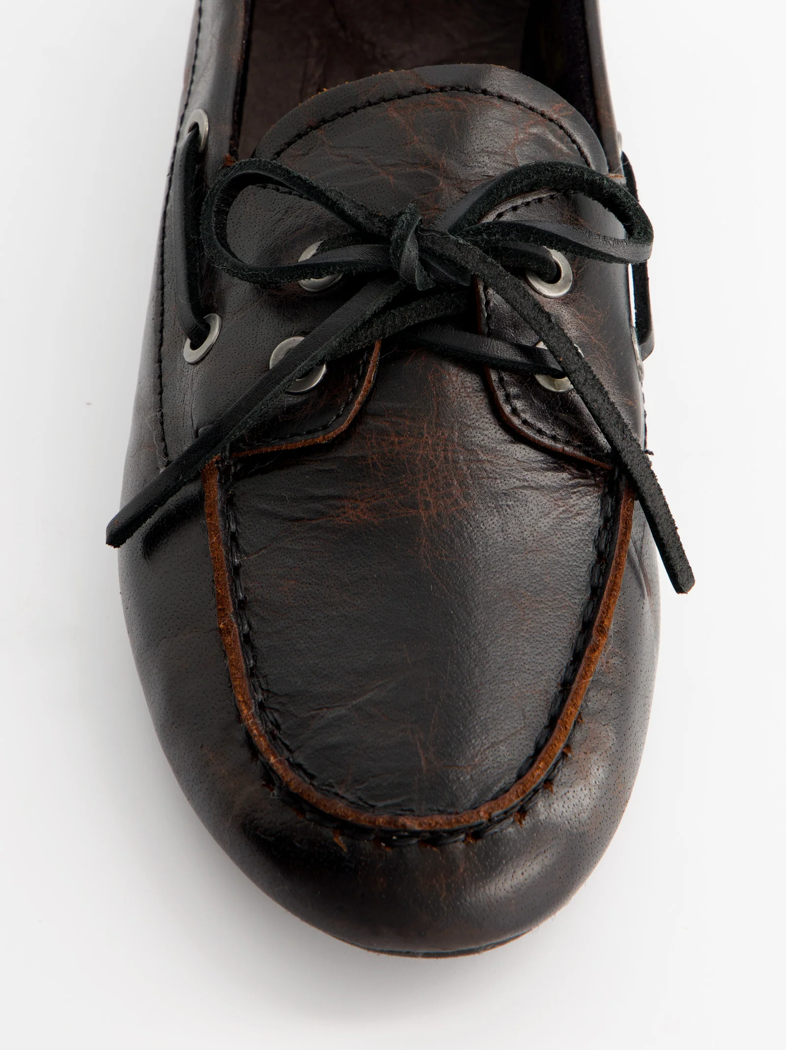 DARK BROWN LEATHER BOAT SHOES - BLOSSOM - Image 4