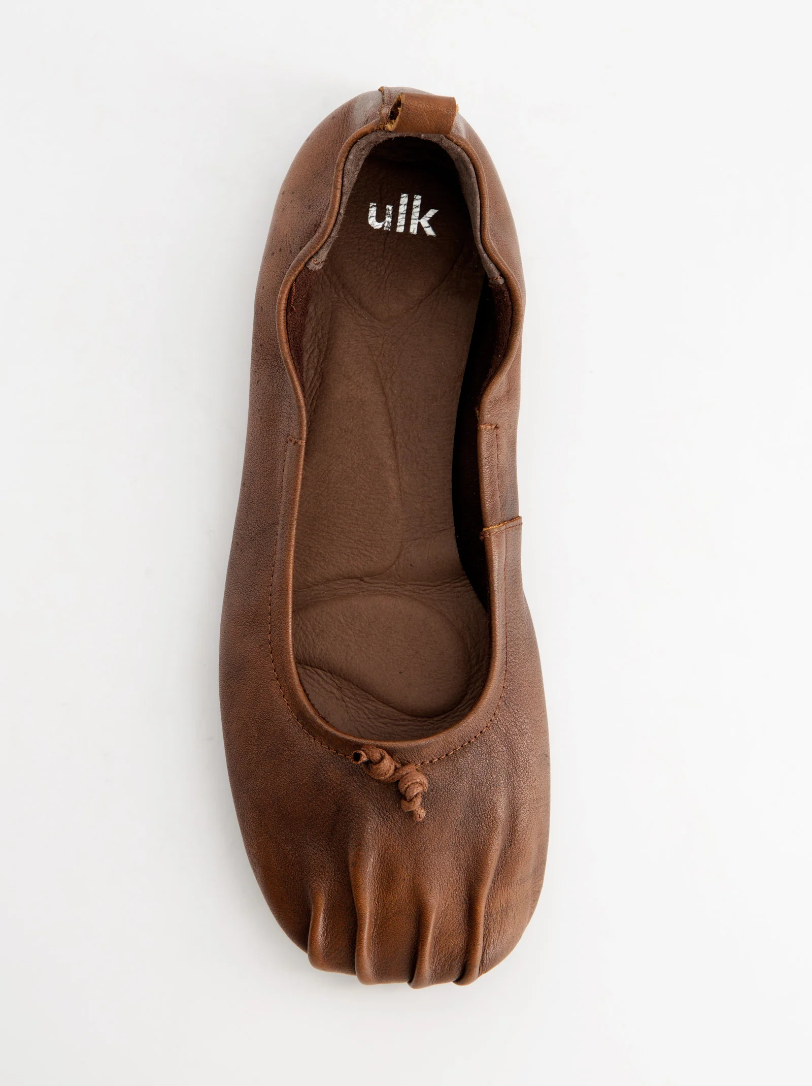 BROWN LEATHER BALLET FLATS WITH RUCHED EFFECT - CATTY - Image 3