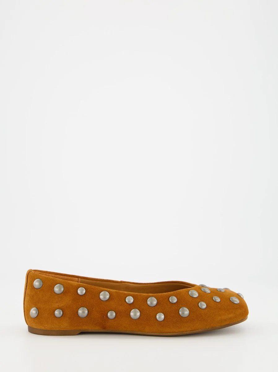 BROWN LEATHER BALLET FLATS WITH STUDS - MATHILDA - Image 2