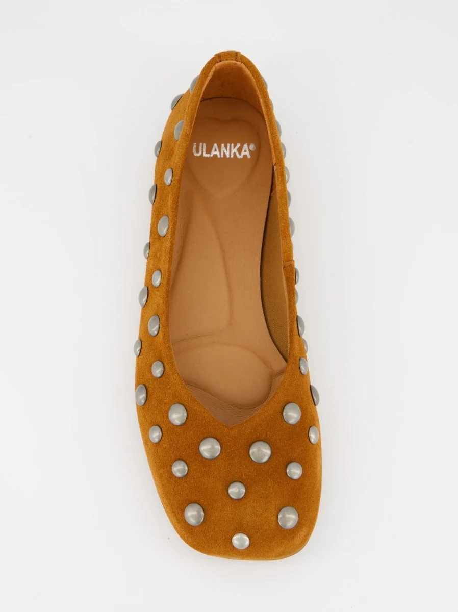 BROWN LEATHER BALLET FLATS WITH STUDS - MATHILDA - Image 3