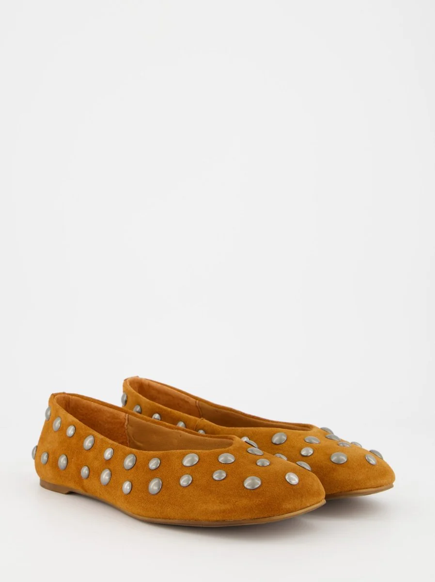 BROWN LEATHER BALLET FLATS WITH STUDS - MATHILDA - Image 4