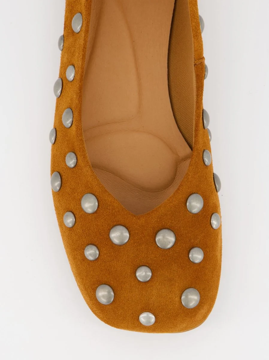 BROWN LEATHER BALLET FLATS WITH STUDS - MATHILDA - Image 5