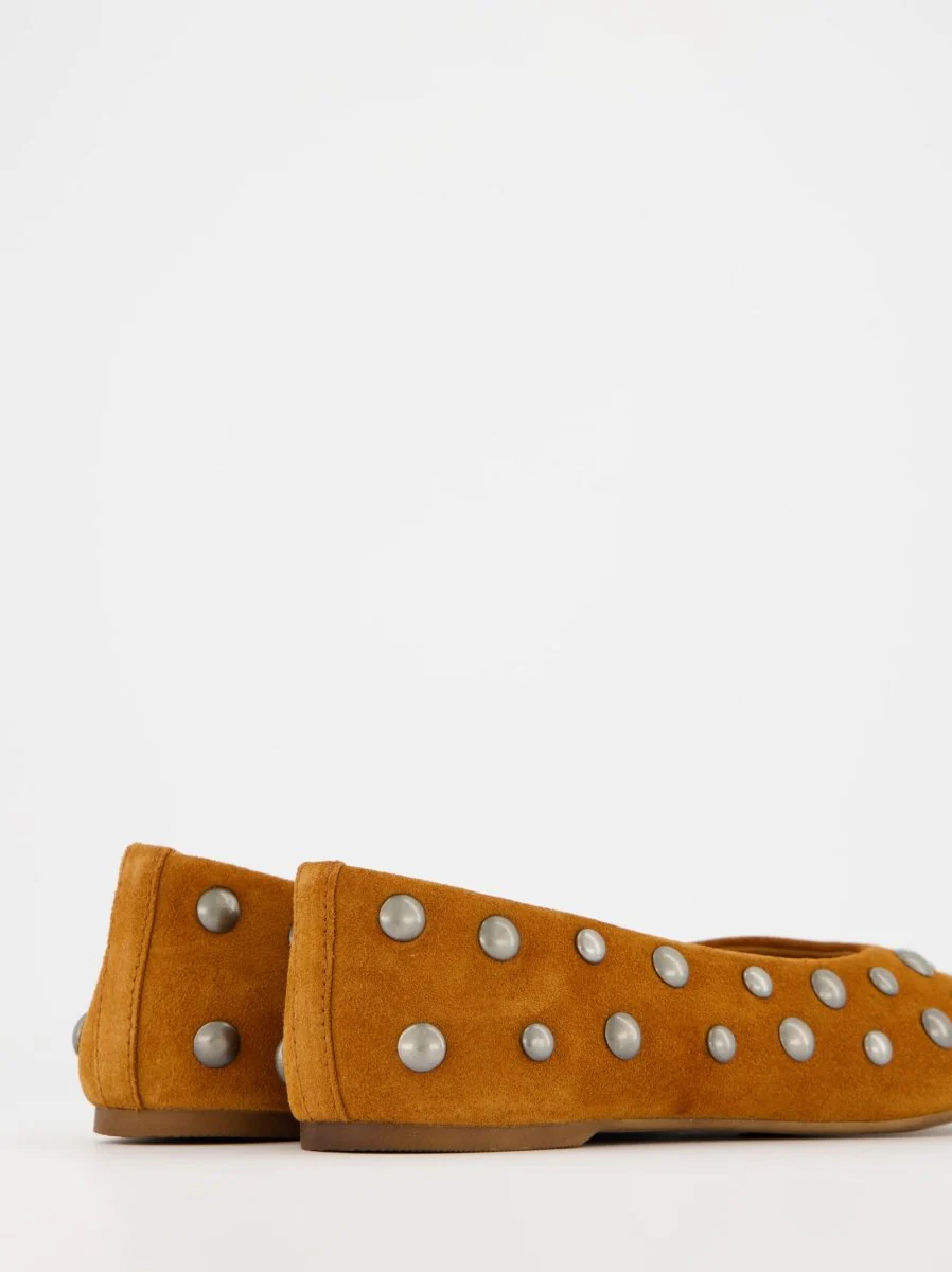 BROWN LEATHER BALLET FLATS WITH STUDS - MATHILDA - Image 6