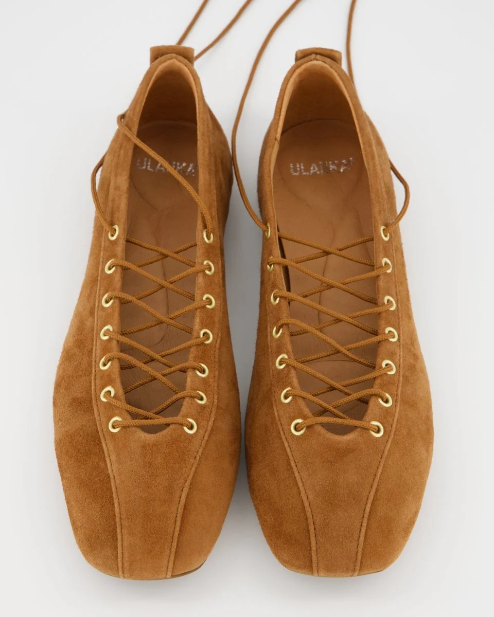 BROWN SUEDE LACE-UP FLATS - TOTEM - Image 2