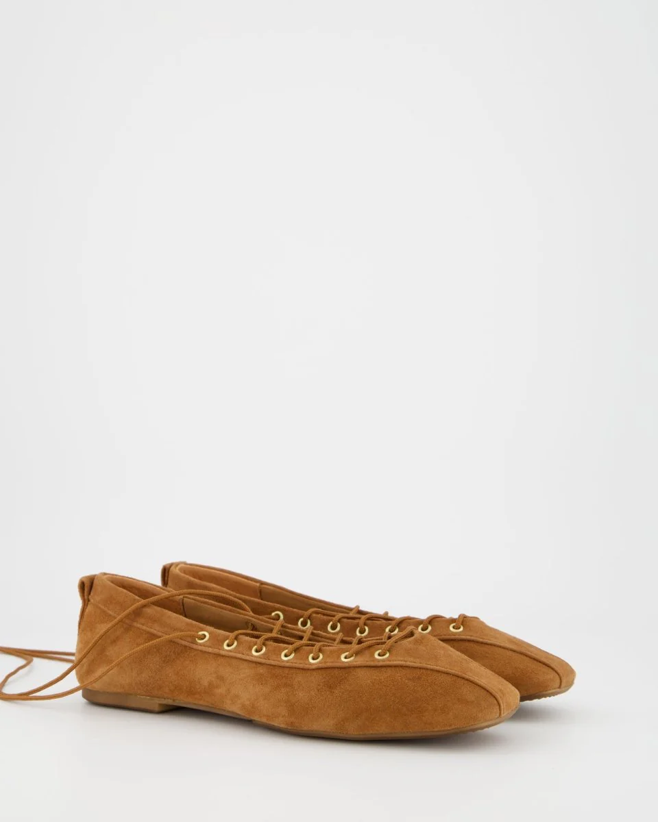 BROWN SUEDE LACE-UP FLATS - TOTEM - Image 3