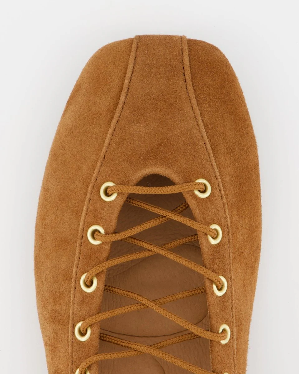 BROWN SUEDE LACE-UP FLATS - TOTEM - Image 4