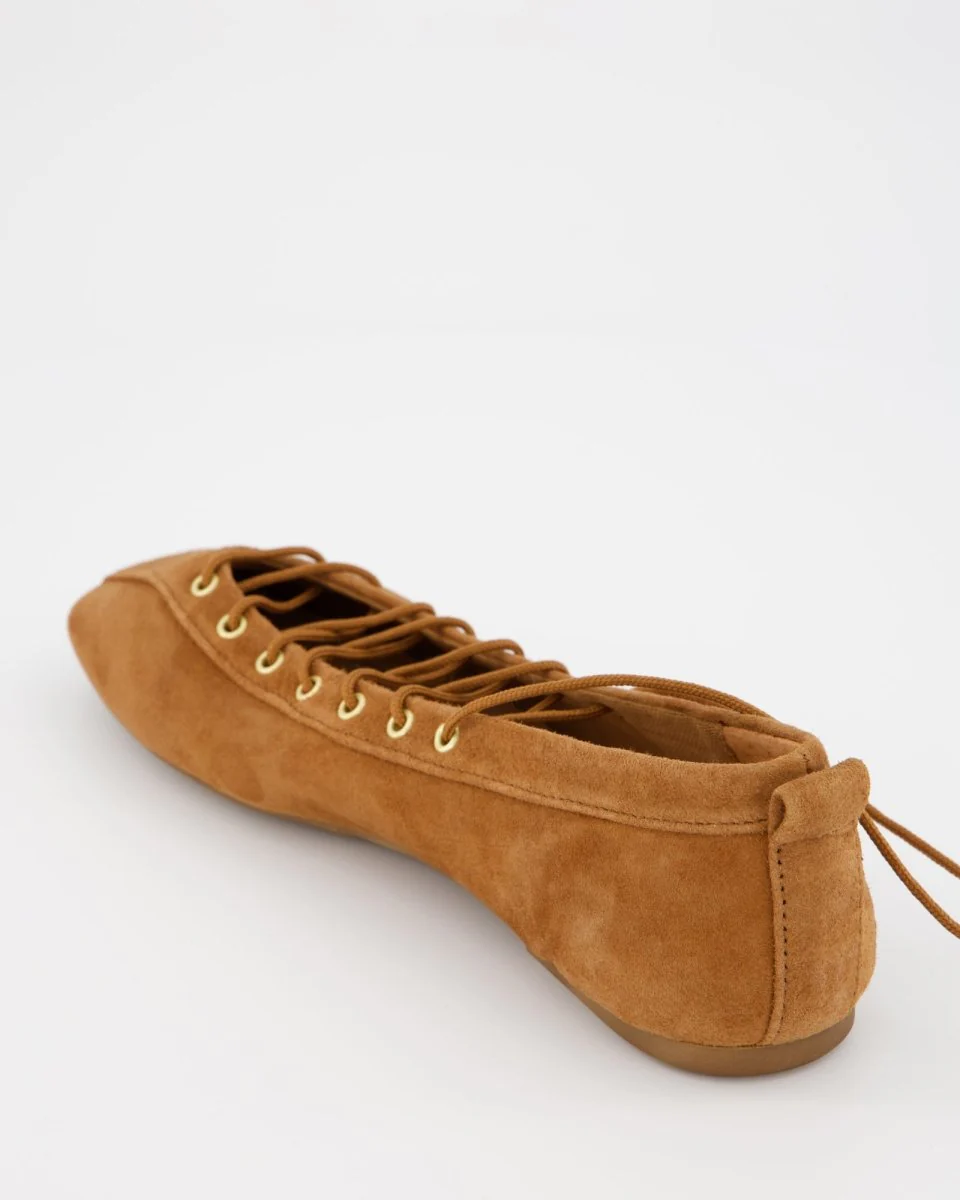 BROWN SUEDE LACE-UP FLATS - TOTEM - Image 5