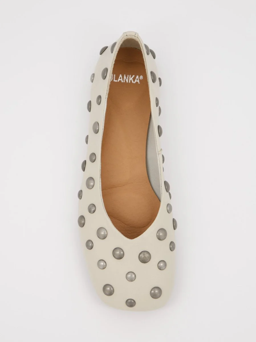WHITE LEATHER BALLET FLATS WITH STUDS - MATHILDA - Image 3