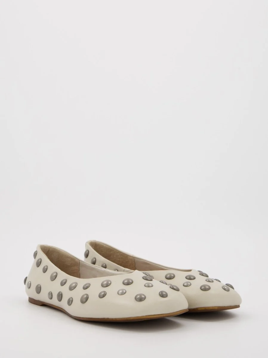 WHITE LEATHER BALLET FLATS WITH STUDS - MATHILDA - Image 4