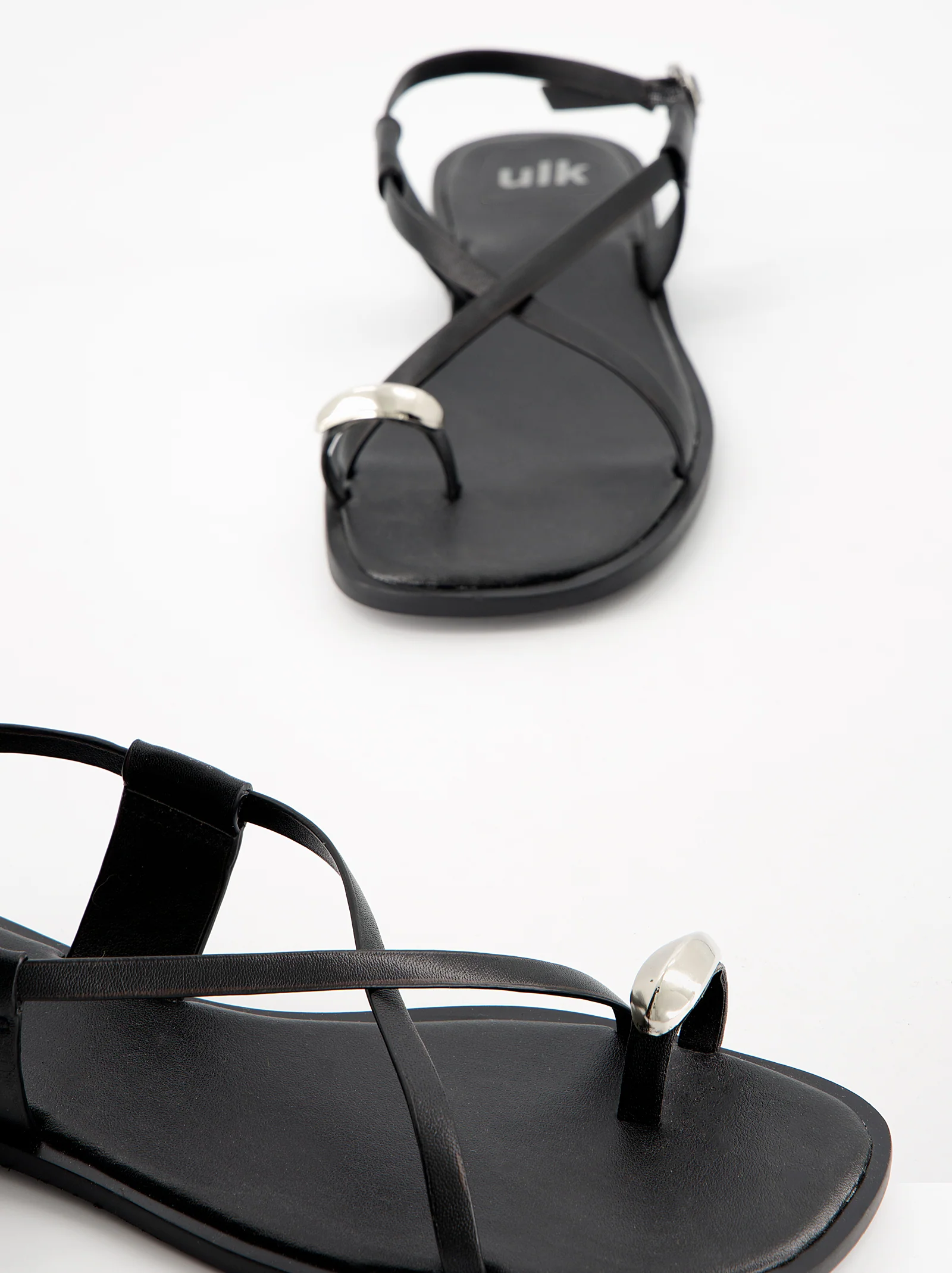 BLACK LEATHER SANDALS - OSSY - Image 5