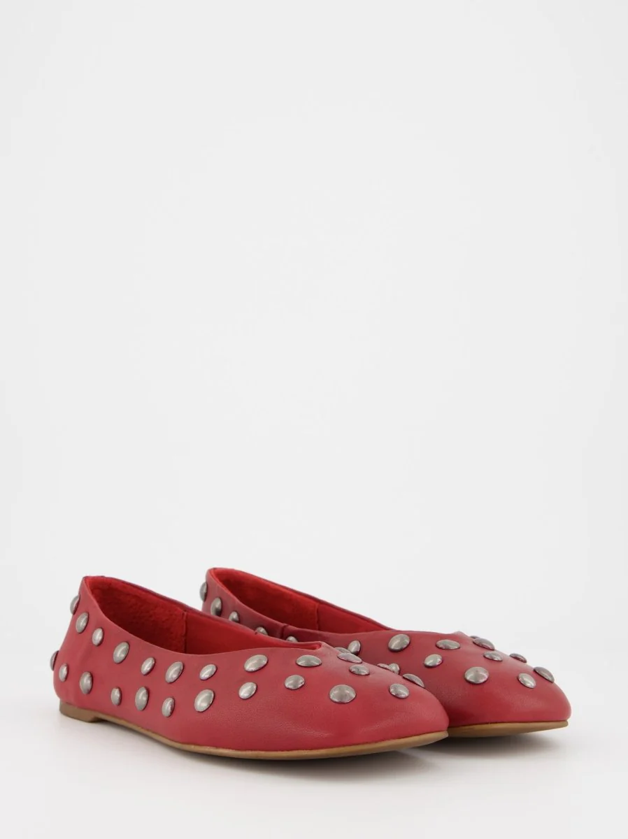 RED LEATHER BALLET FLATS WITH STUDS - MATHILDA - Image 3