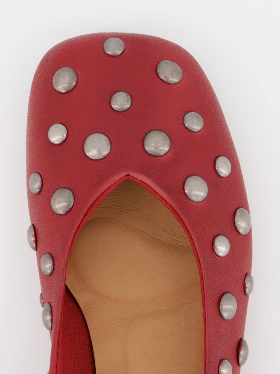 RED LEATHER BALLET FLATS WITH STUDS - MATHILDA - Image 4