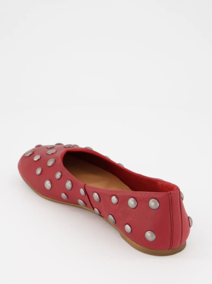 RED LEATHER BALLET FLATS WITH STUDS - MATHILDA - Image 5