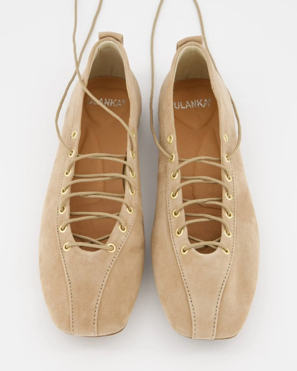 BEIGE SUEDE LACE-UP FLATS - TOTEM - Image 2