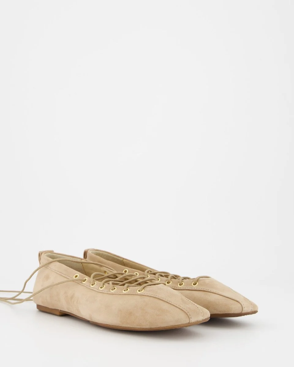 BEIGE SUEDE LACE-UP FLATS - TOTEM - Image 3