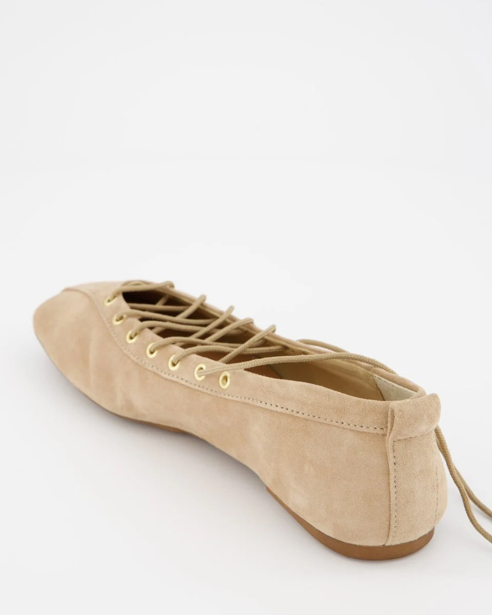 BEIGE SUEDE LACE-UP FLATS - TOTEM - Image 5