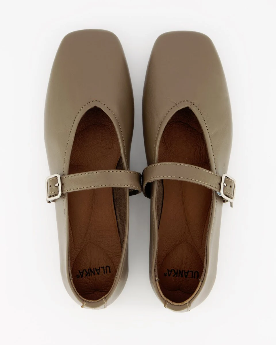 STILL - KAKI LEATHER FLATS - Image 3